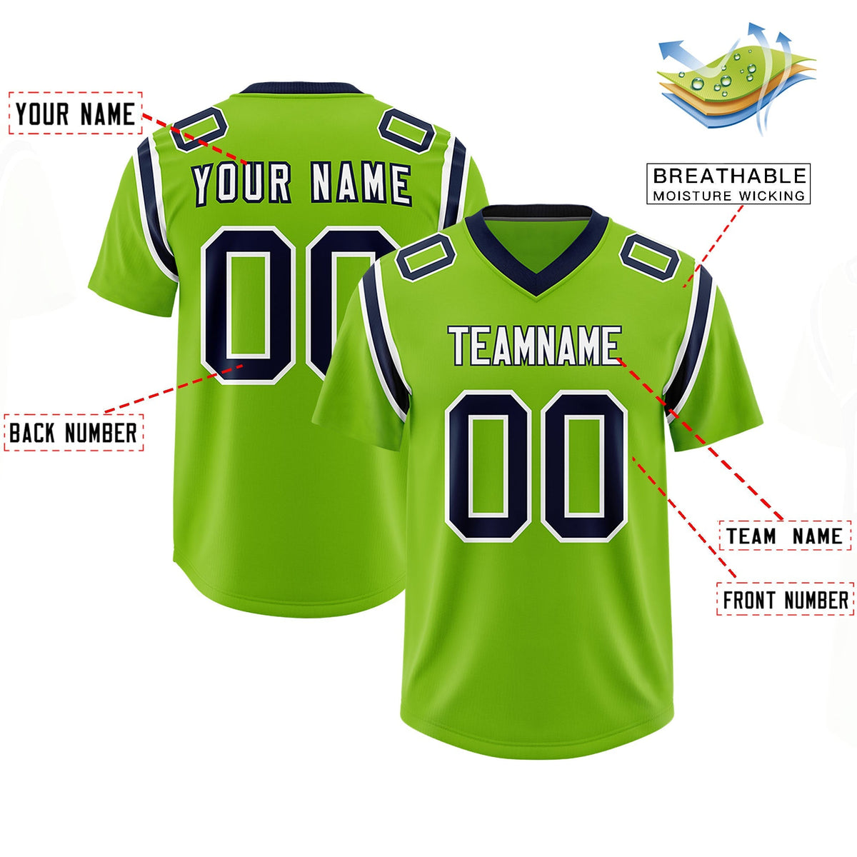 Custom Neon Green Personalized Shoulder Cut Two-Tone Authentic American Football Jersey