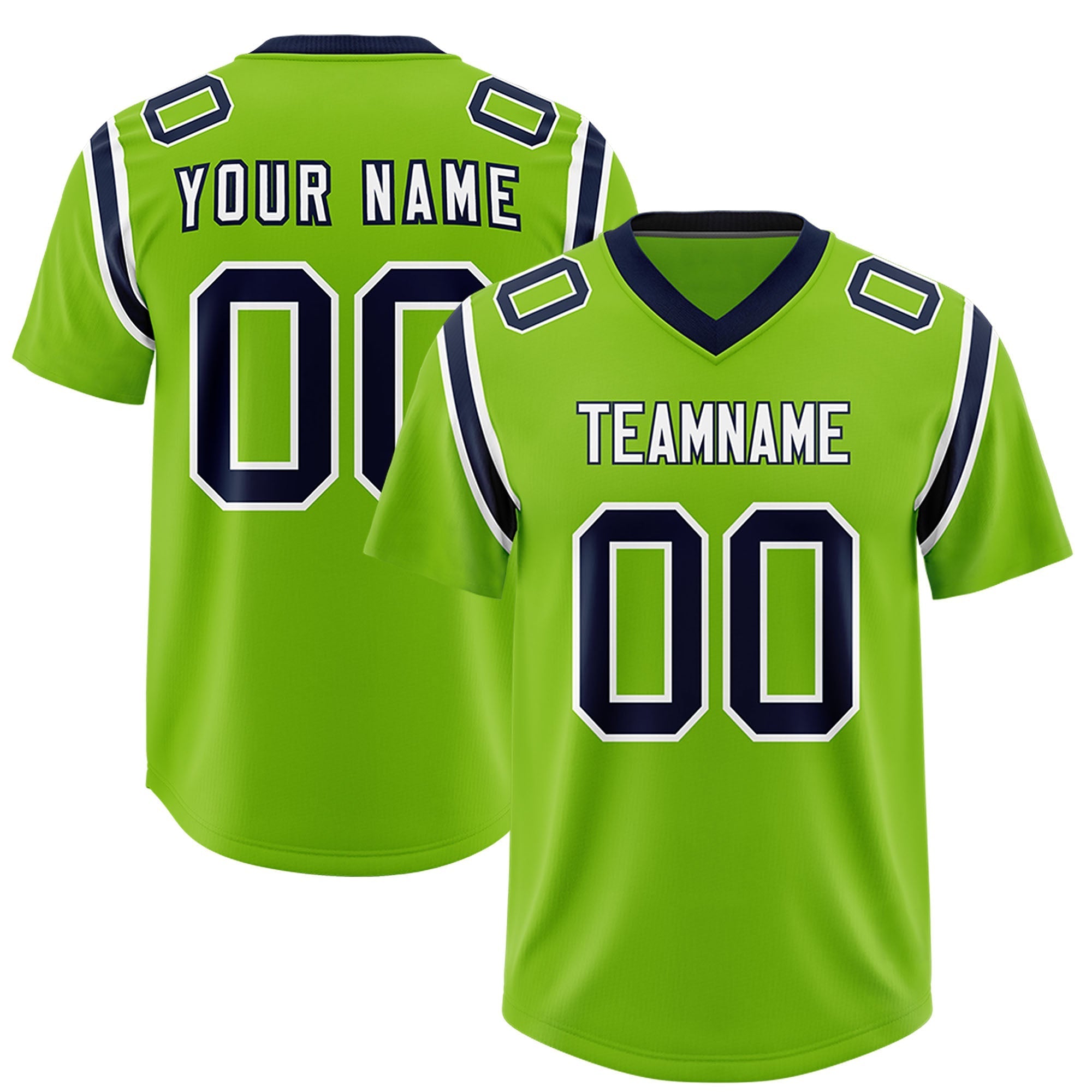 Custom Neon Green Personalized Shoulder Cut Two-Tone Authentic American Football Jersey