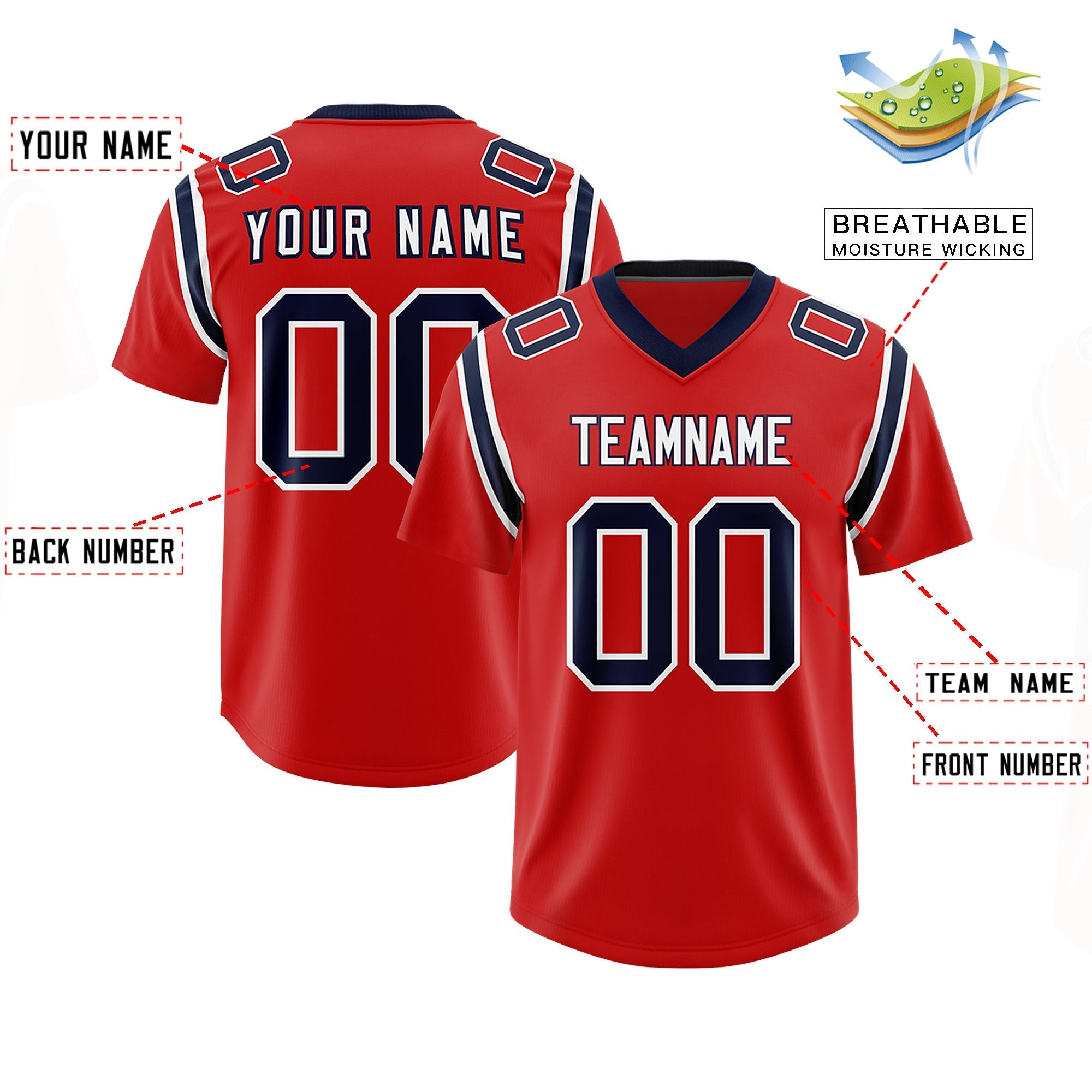 Custom Red Personalized Shoulder Cut Two-Tone Authentic American Football Jersey