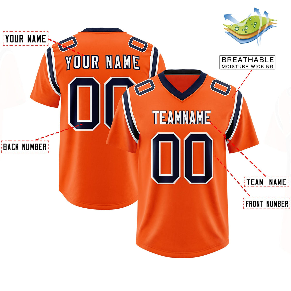 Custom Orange Personalized Shoulder Cut Two-Tone Authentic American Football Jersey