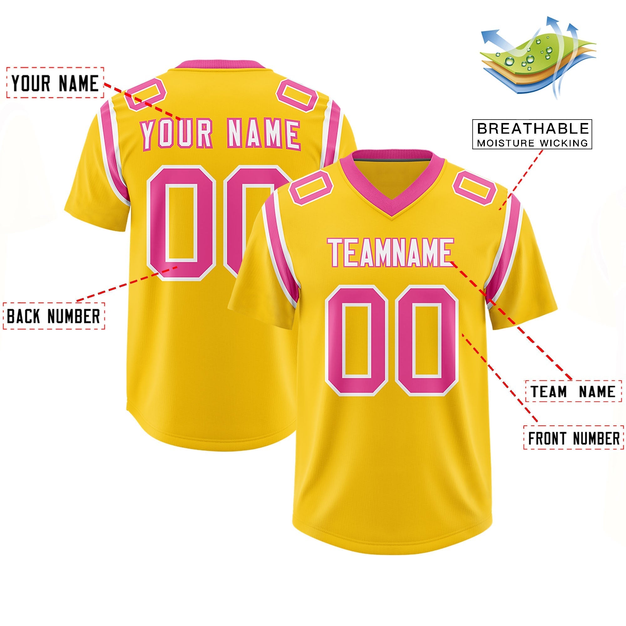 Custom Gold Personalized Shoulder Cut Two-Tone Authentic American Football Jersey
