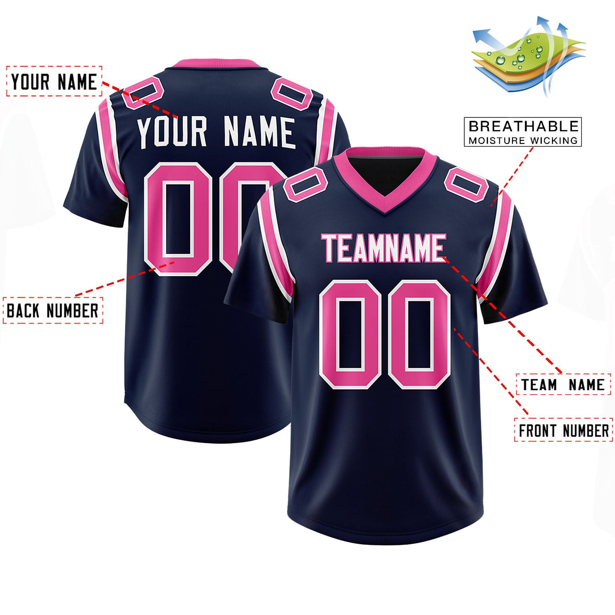 Custom Navy Personalized Shoulder Cut Two-Tone Authentic American Football Jersey