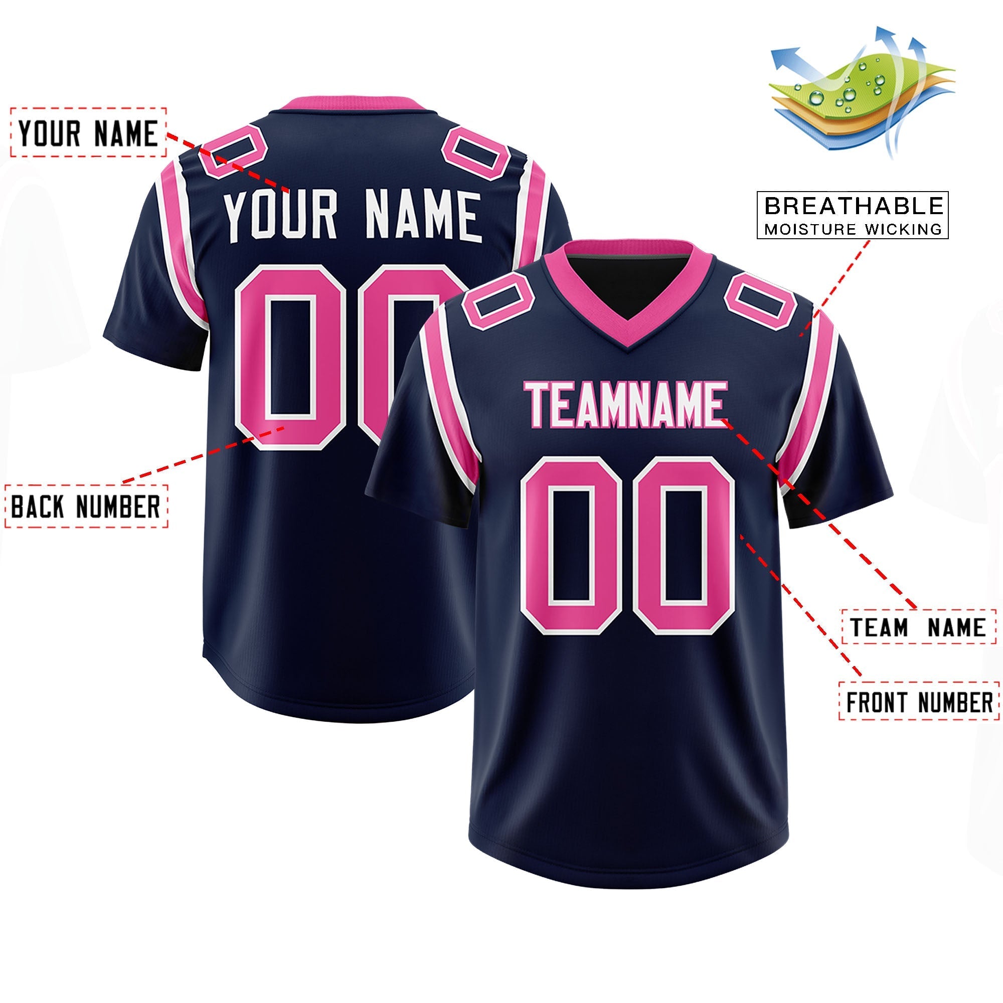 Custom Navy Personalized Shoulder Cut Two-Tone Authentic American Football Jersey