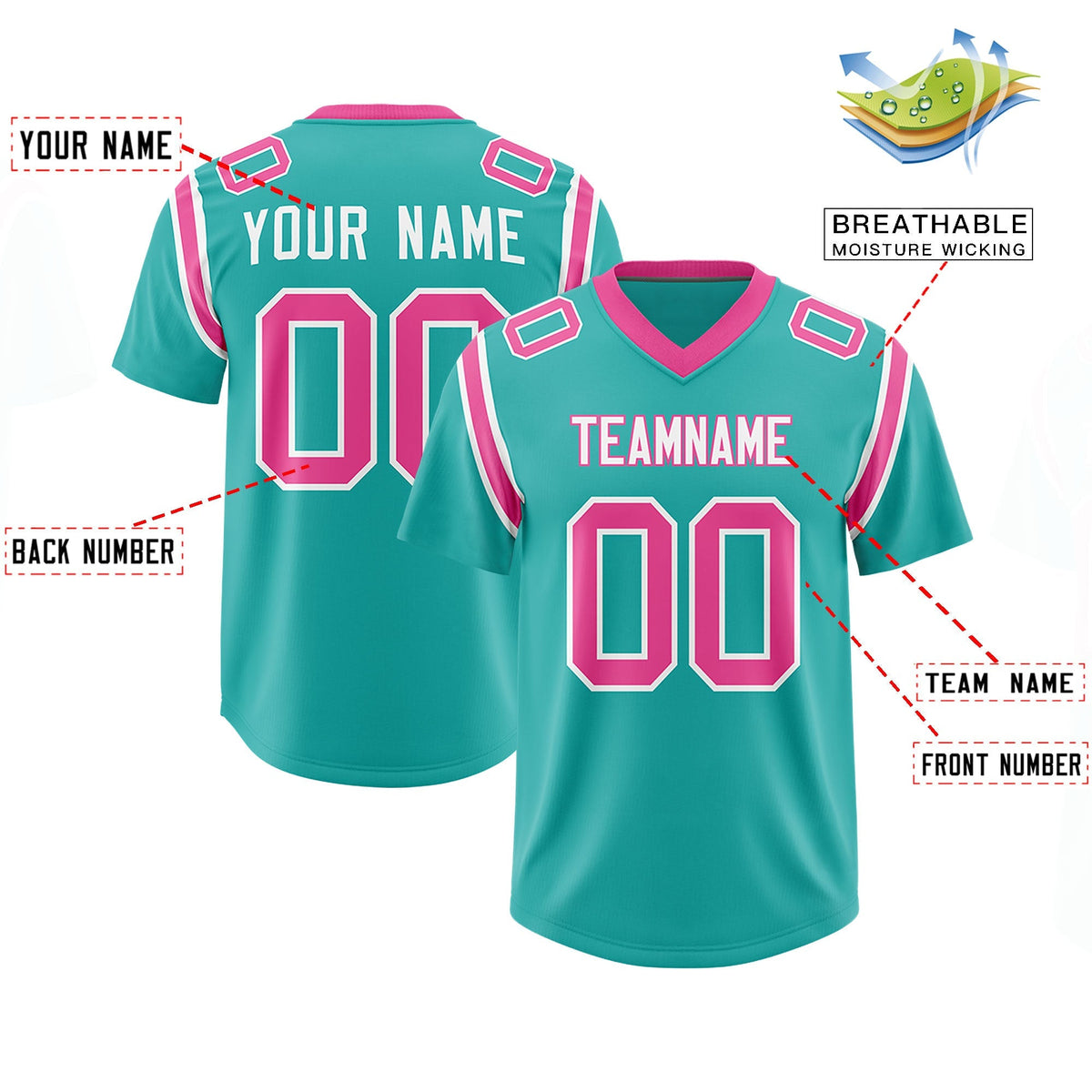 Custom Aqua Personalized Shoulder Cut Two-Tone Authentic American Football Jersey