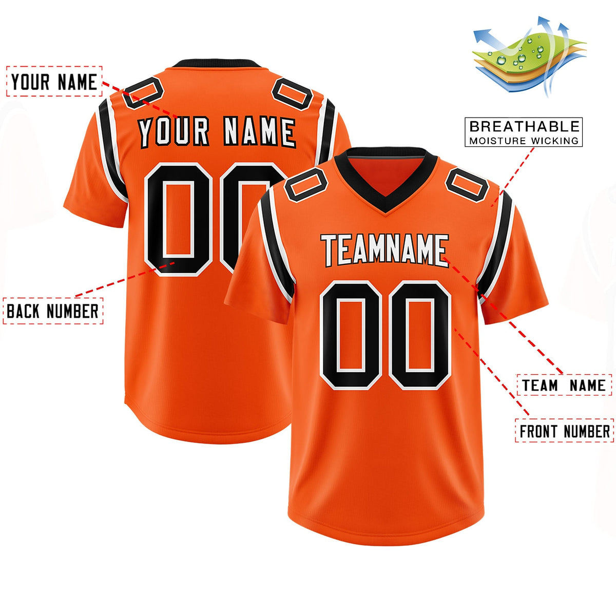 Custom Orange Personalized Shoulder Cut Two-Tone Authentic American Football Jersey