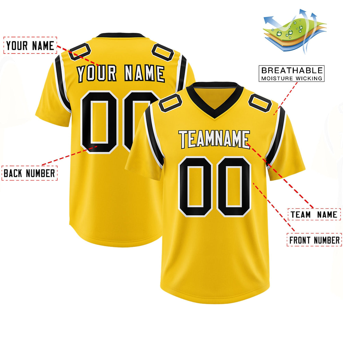 Custom Gold Personalized Shoulder Cut Two-Tone Authentic American Football Jersey