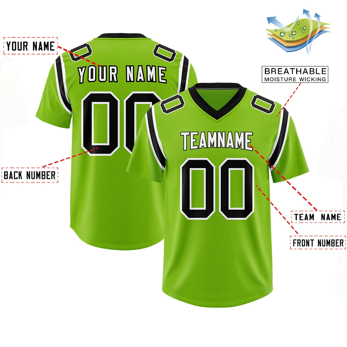 Custom Neon Green Personalized Shoulder Cut Two-Tone Authentic American Football Jersey