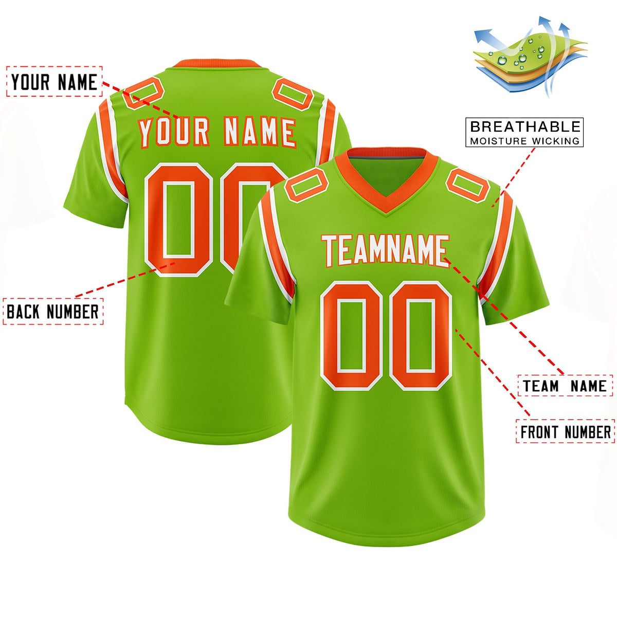Custom Neon Green Personalized Shoulder Cut Two-Tone Authentic American Football Jersey