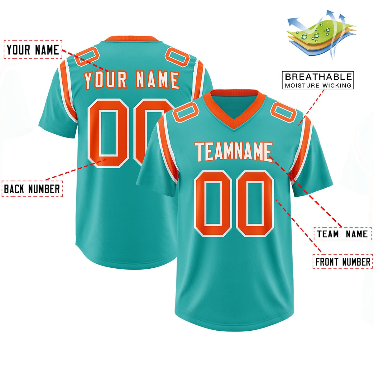 Custom Aqua Personalized Shoulder Cut Two-Tone Authentic American Football Jersey