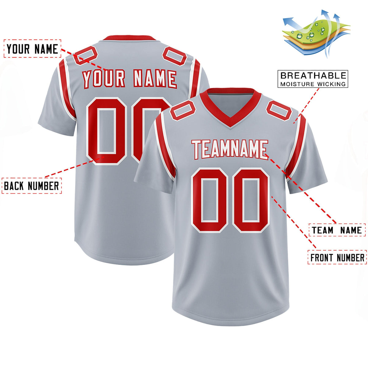 Custom Silver Personalized Shoulder Cut Two-Tone Authentic American Football Jersey