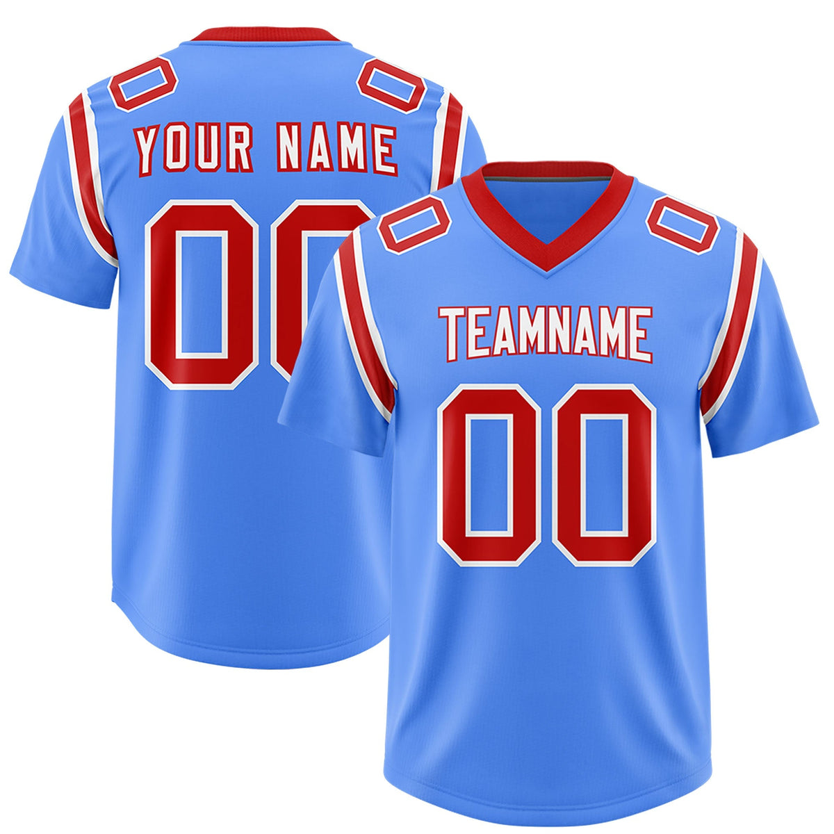 Custom Powder Blue Personalized Shoulder Cut Two-Tone Authentic American Football Jersey
