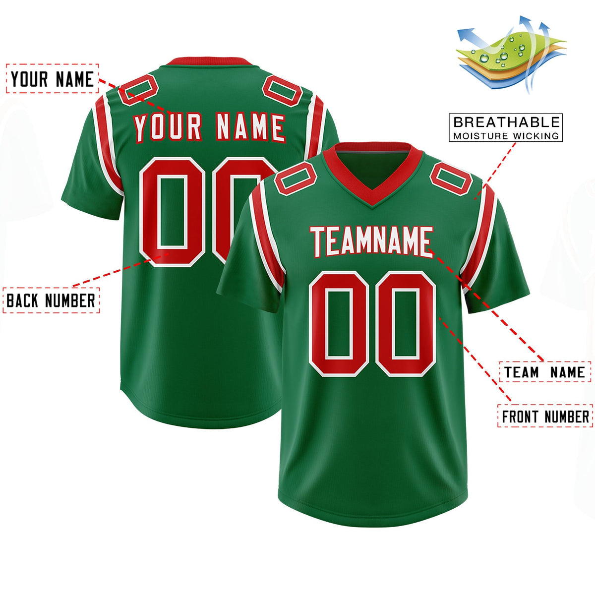 Custom Kelly Green Personalized Shoulder Cut Two-Tone Authentic American Football Jersey