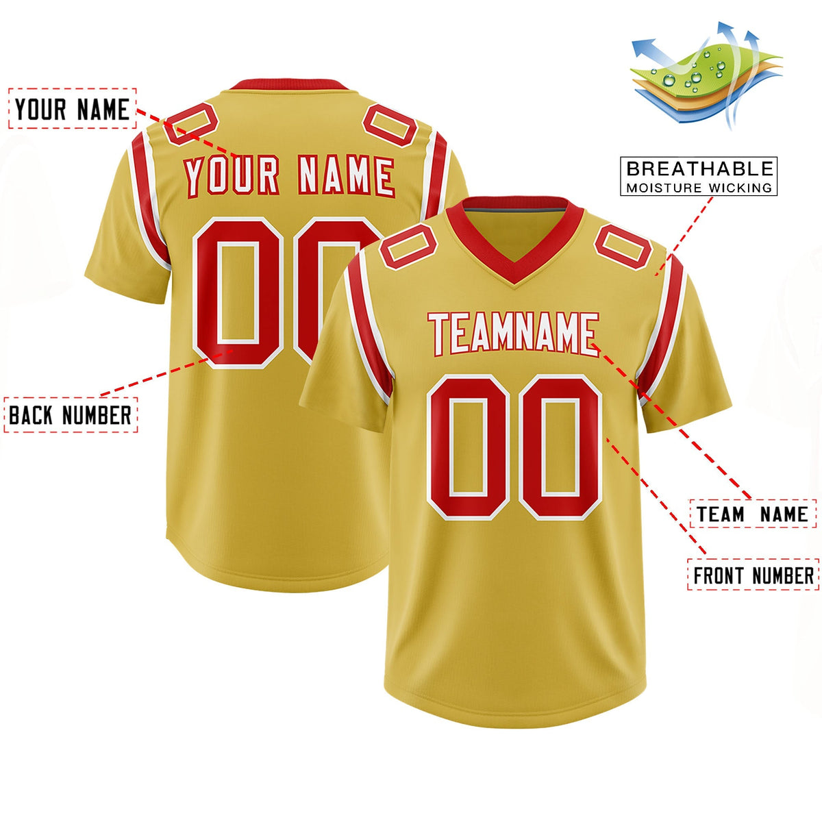 Custom Old Gold Personalized Shoulder Cut Two-Tone Authentic American Football Jersey