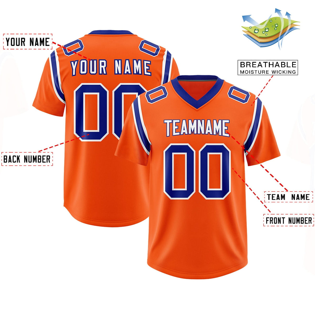 Custom Orange Personalized Shoulder Cut Two-Tone Authentic American Football Jersey