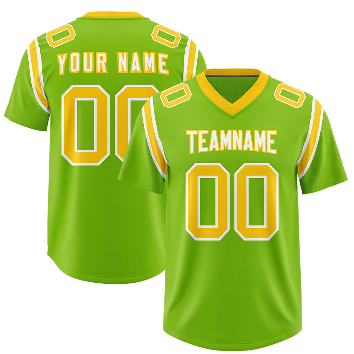 Custom Neon Green Personalized Shoulder Cut Two-Tone Authentic American Football Jersey