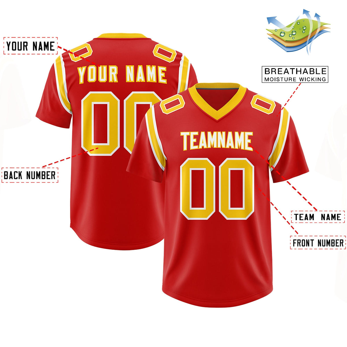 Custom Red Personalized Shoulder Cut Two-Tone Authentic American Football Jersey