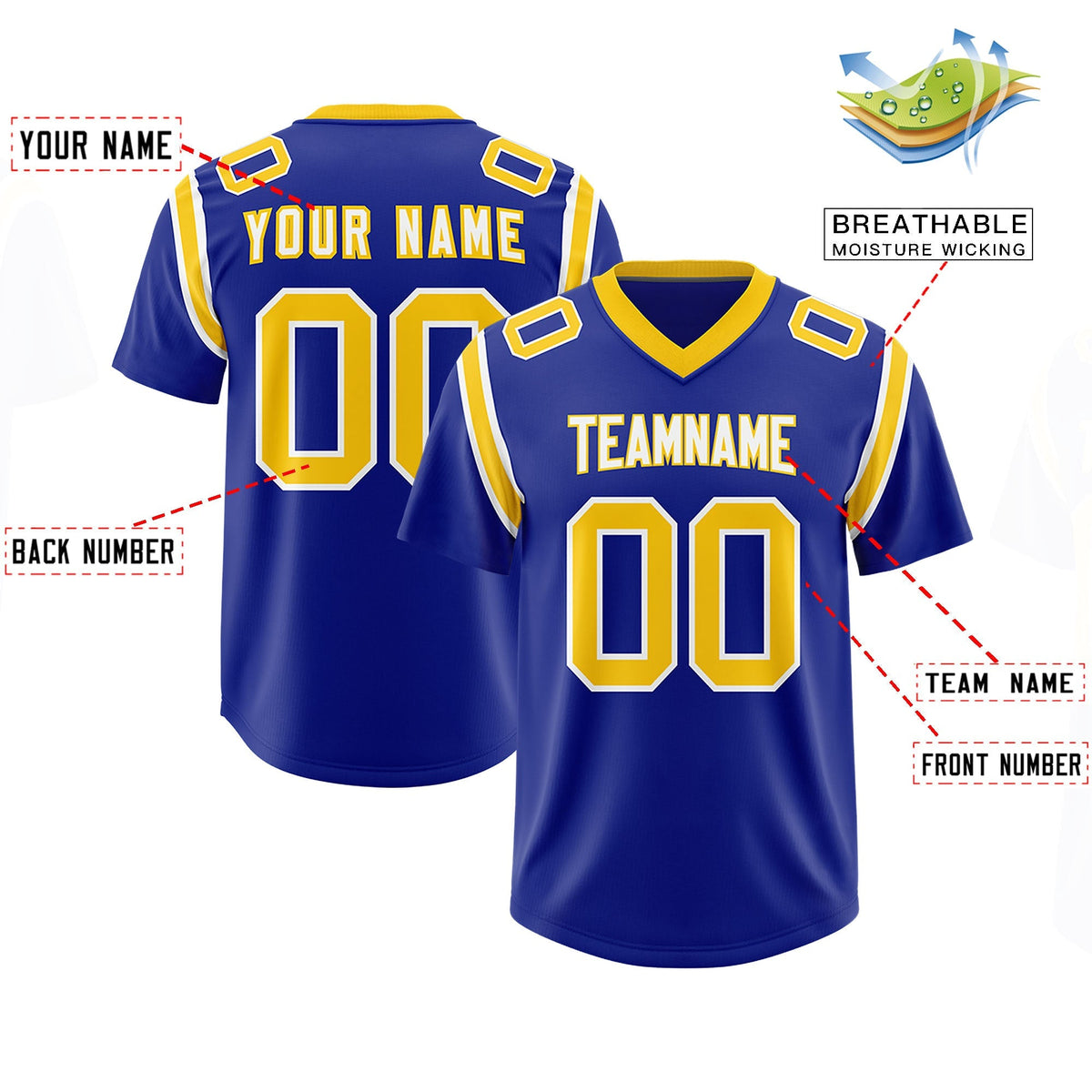 Custom Royal Personalized Shoulder Cut Two-Tone Authentic American Football Jersey