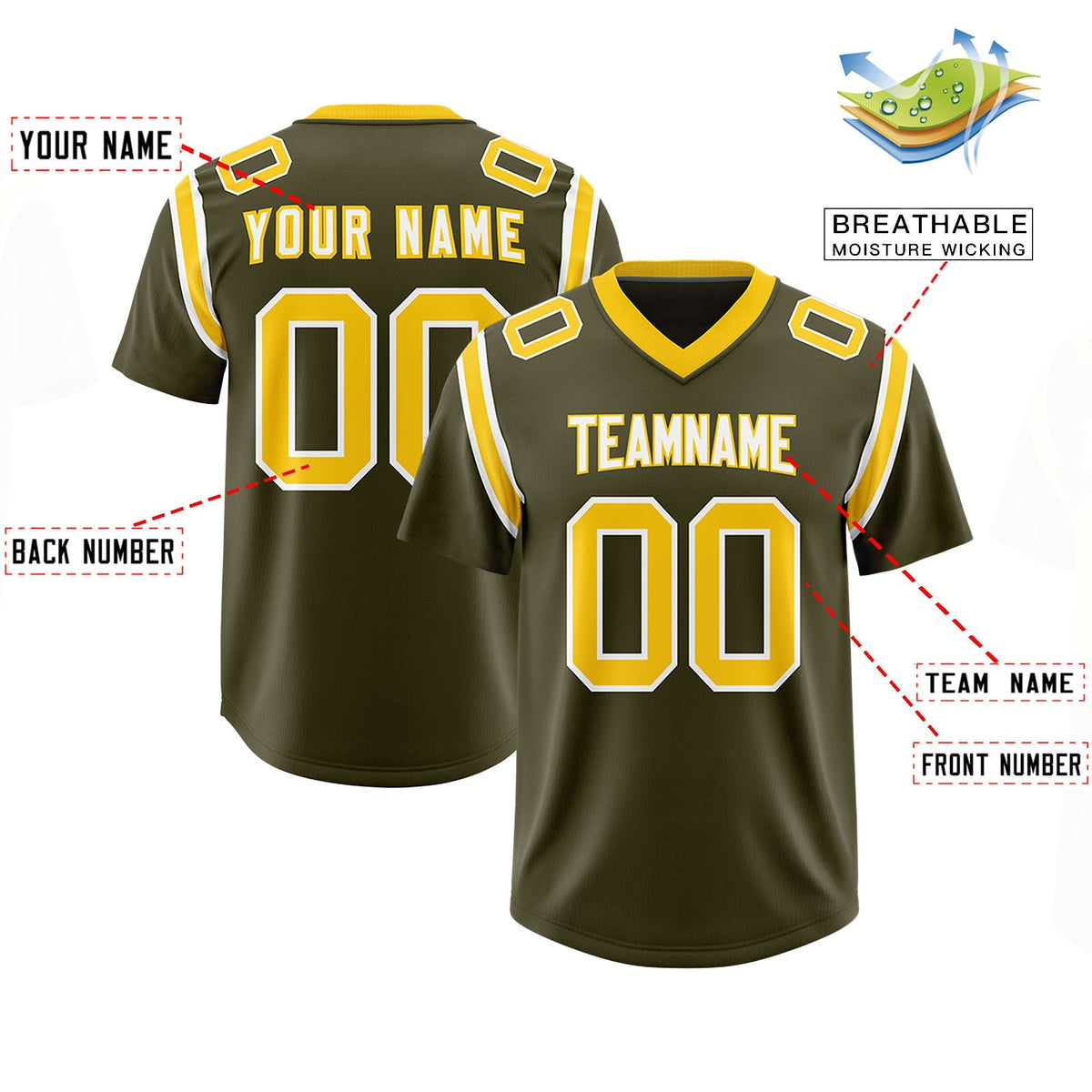 Custom Olive Personalized Shoulder Cut Two-Tone Authentic American Football Jersey