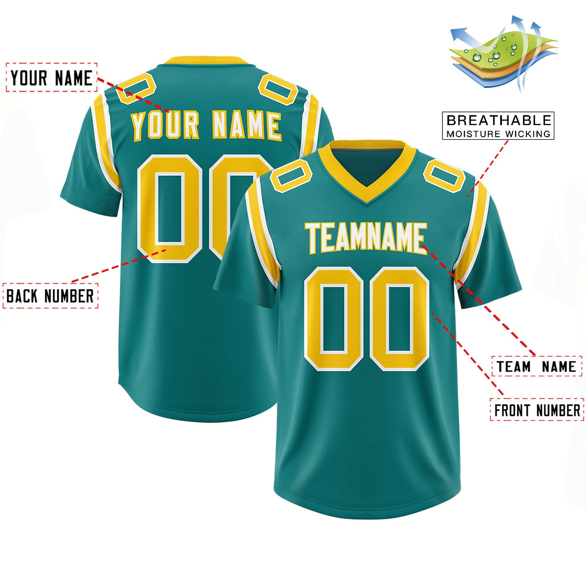 Custom Aqua Personalized Shoulder Cut Two-Tone Authentic American Football Jersey