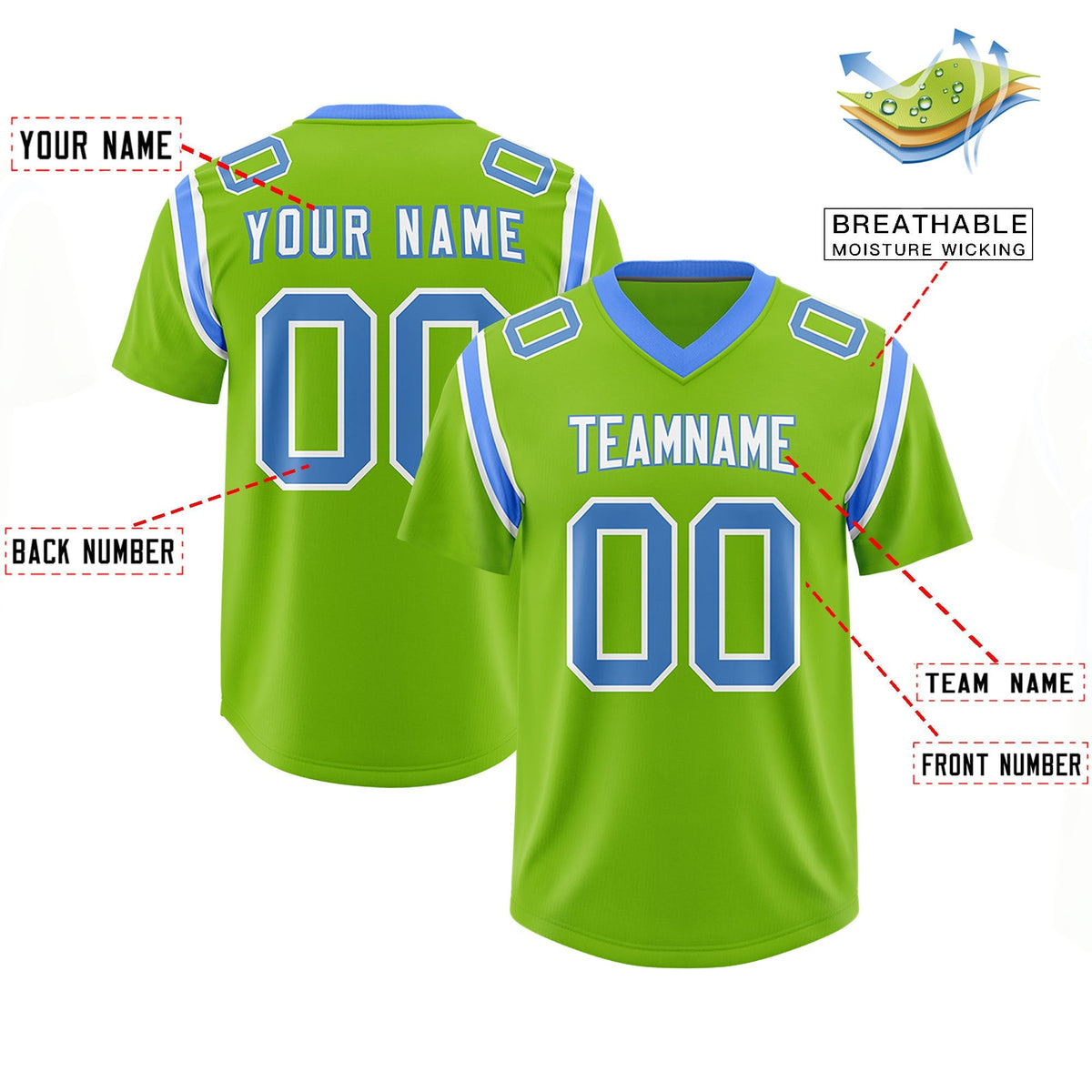 Custom Neon Green Personalized Shoulder Cut Two-Tone Authentic American Football Jersey