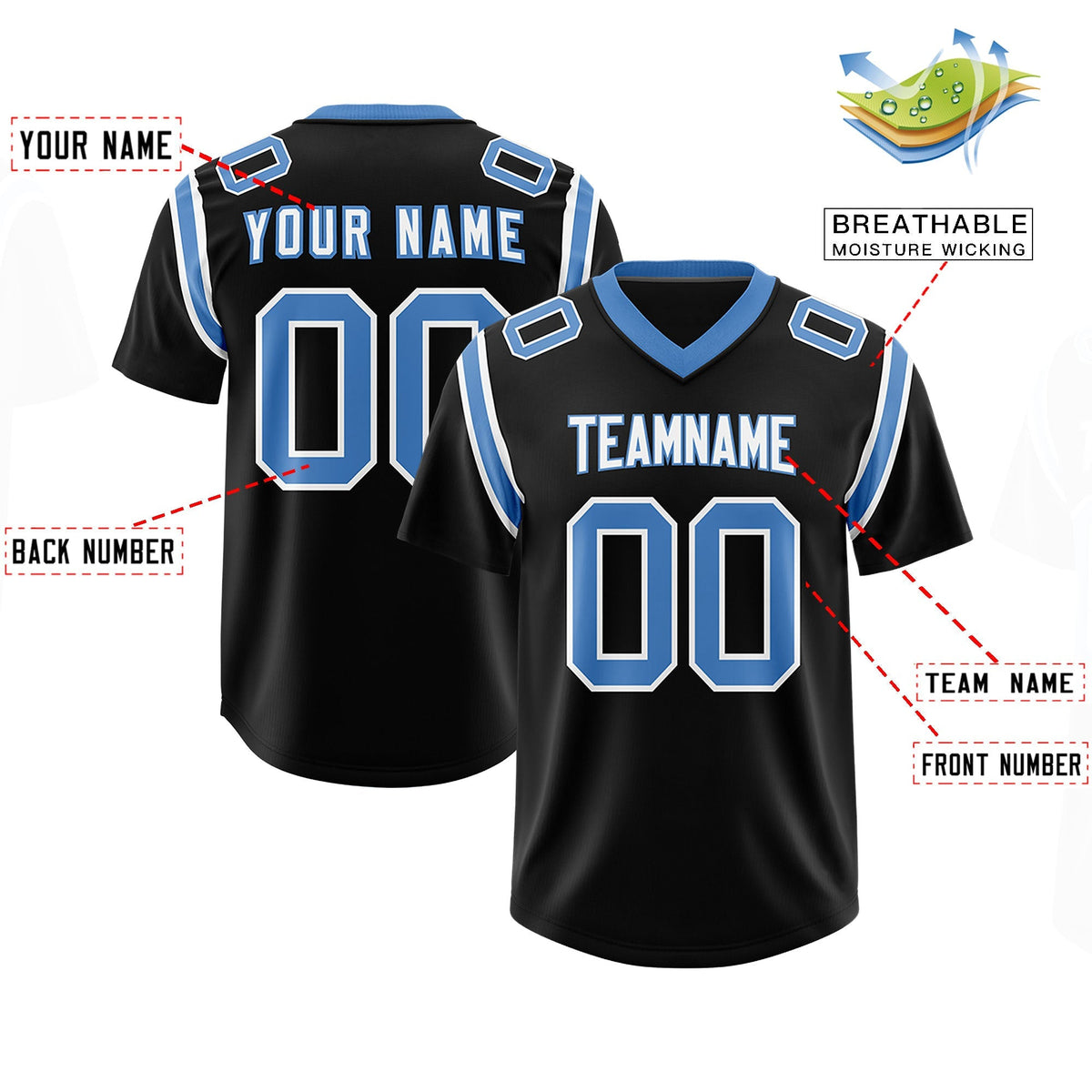 Custom Black Personalized Shoulder Cut Two-Tone Authentic American Football Jersey