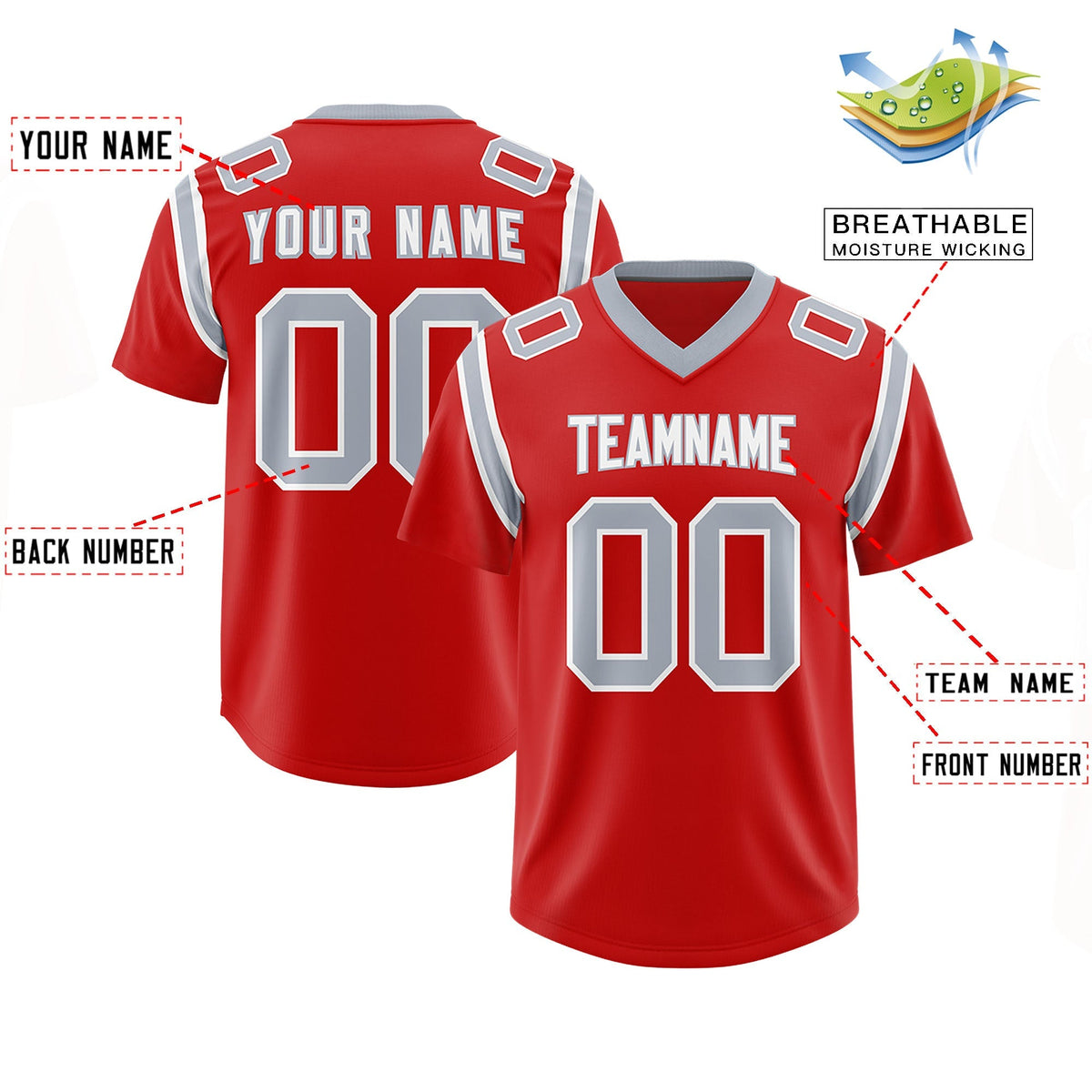 Custom Red Personalized Shoulder Cut Two-Tone Authentic American Football Jersey