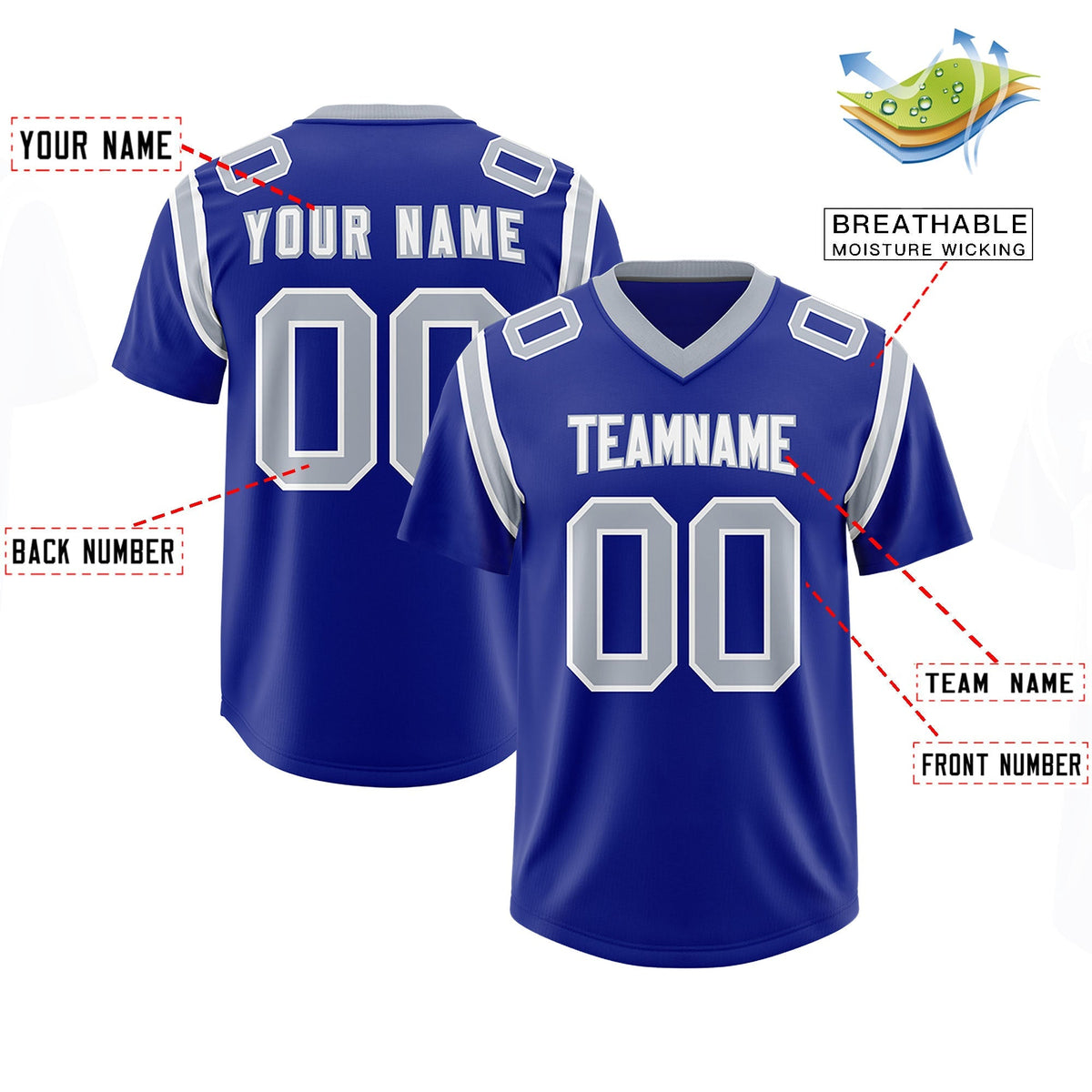 Custom Royal Personalized Shoulder Cut Two-Tone Authentic American Football Jersey