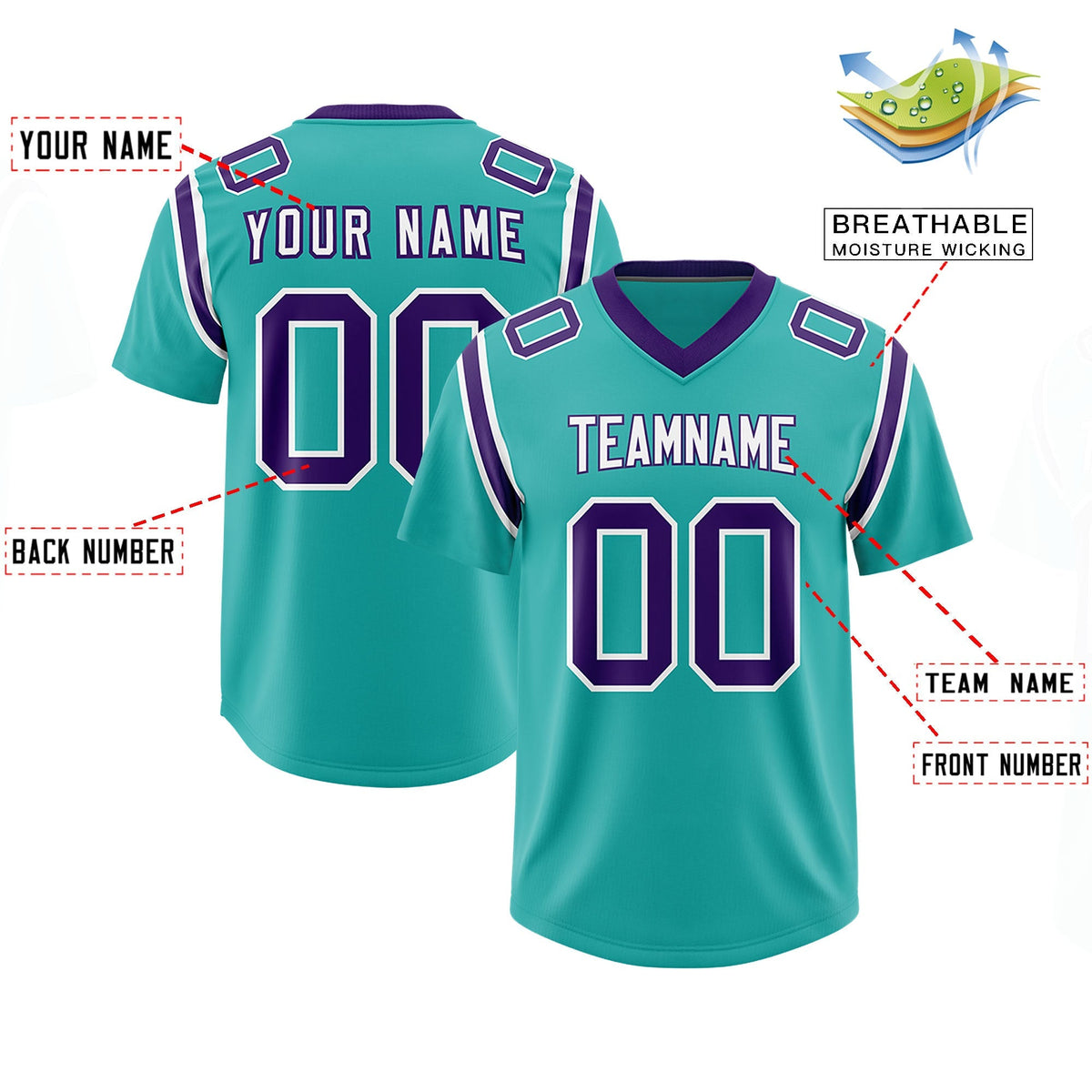 Custom Aqua Personalized Shoulder Cut Two-Tone Authentic American Football Jersey