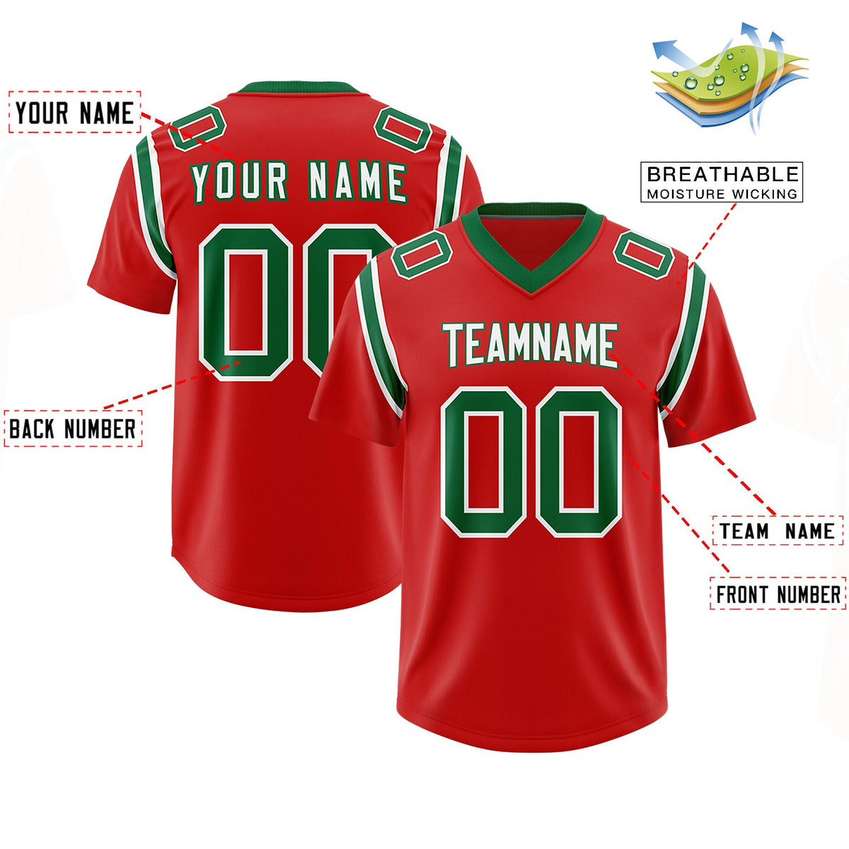 Custom Red Personalized Shoulder Cut Two-Tone Authentic American Football Jersey