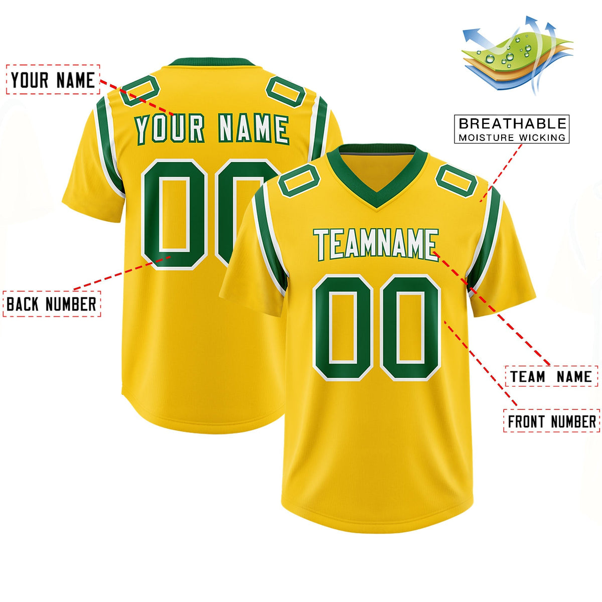 Custom Gold Personalized Shoulder Cut Two-Tone Authentic American Football Jersey