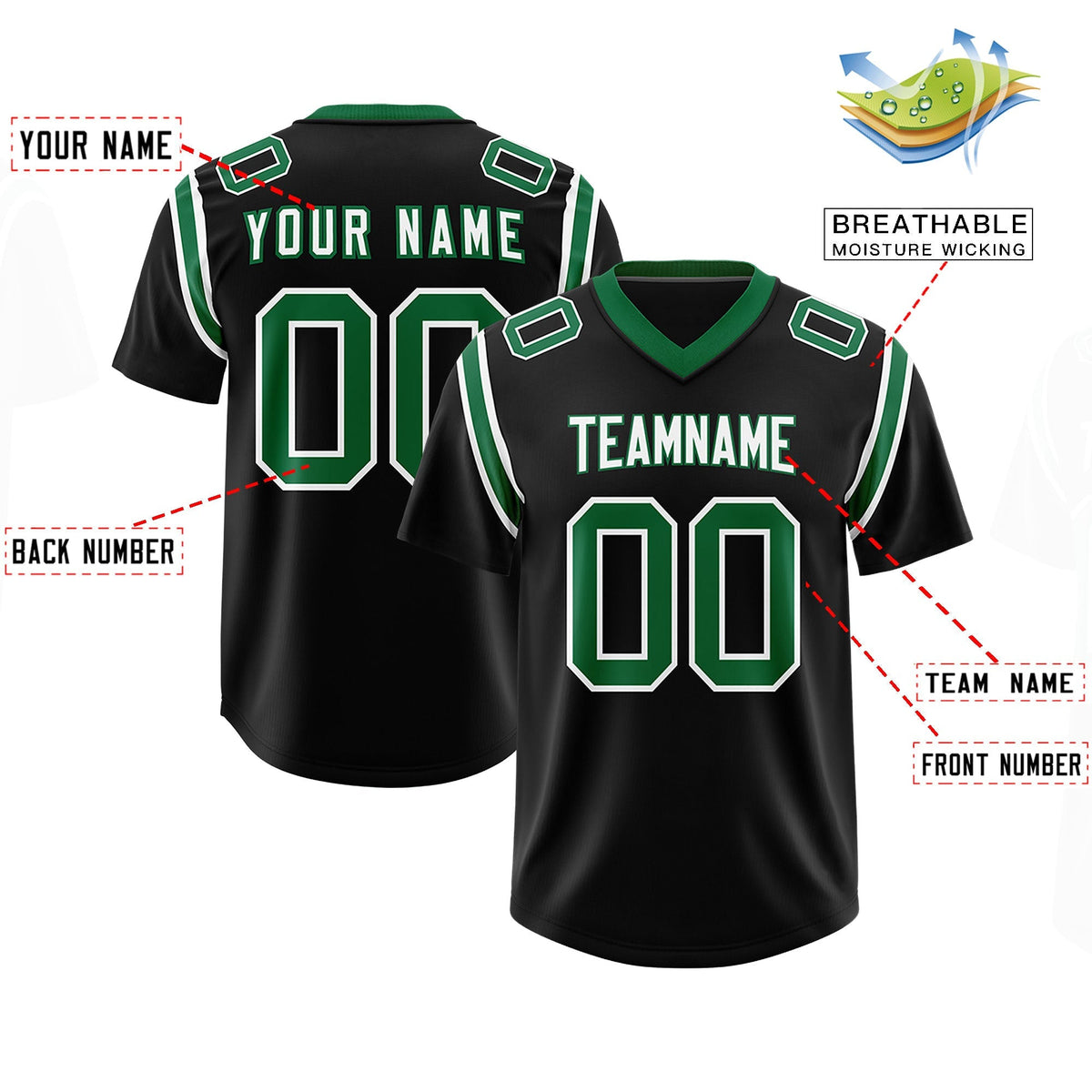 Custom Black Personalized Shoulder Cut Two-Tone Authentic American Football Jersey