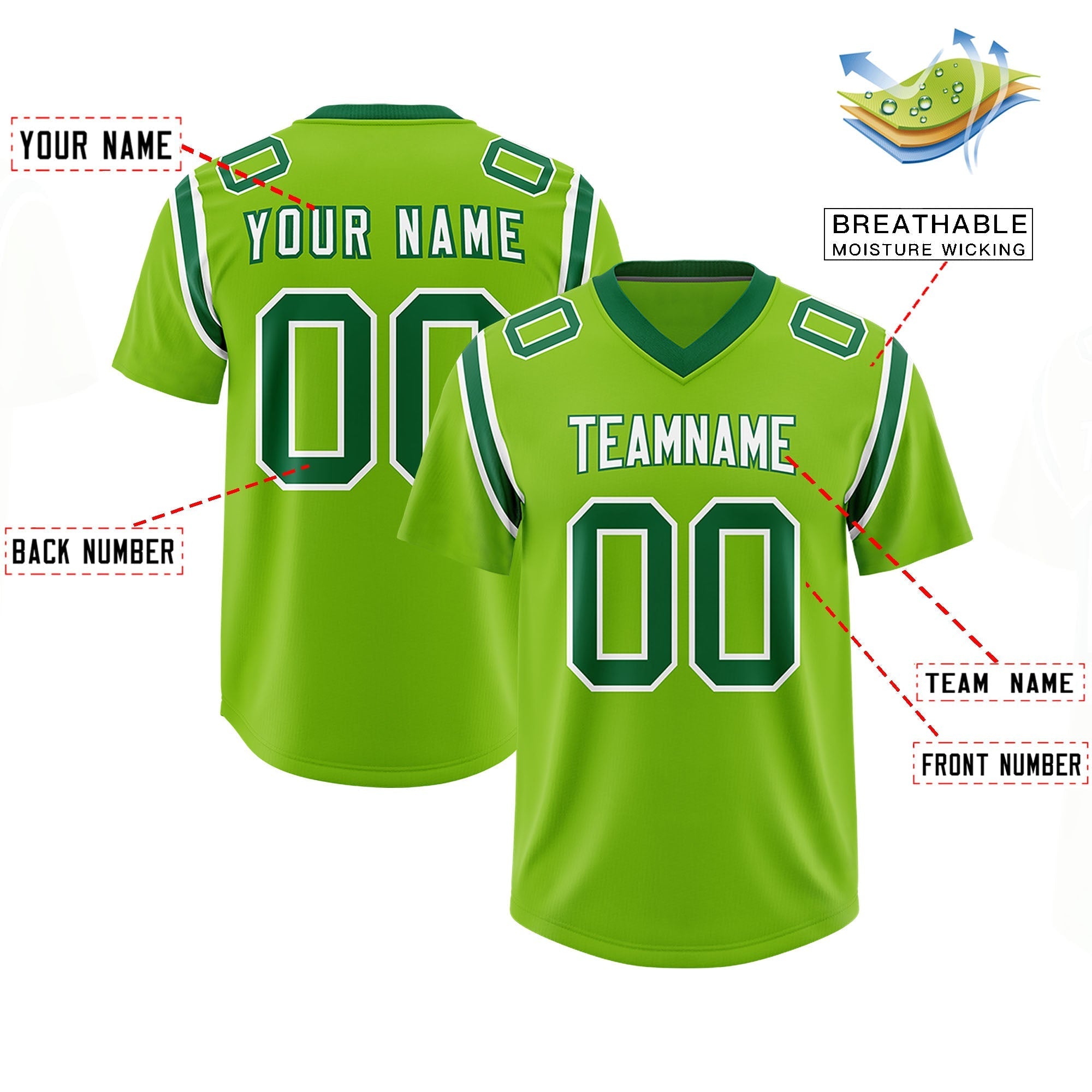 Custom Neon Green Personalized Shoulder Cut Two-Tone Authentic American Football Jersey