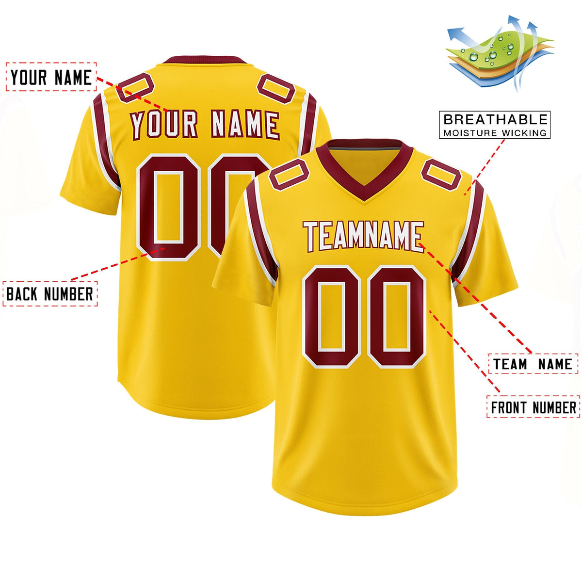 Custom Gold Personalized Shoulder Cut Two-Tone Authentic American Football Jersey