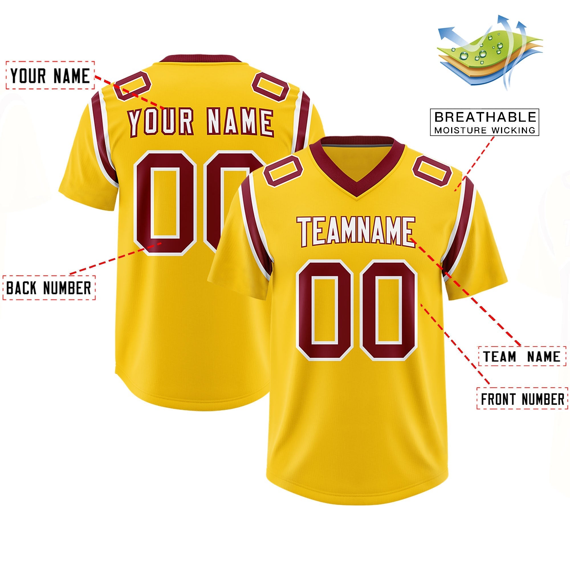 Custom Gold Personalized Shoulder Cut Two-Tone Authentic American Football Jersey