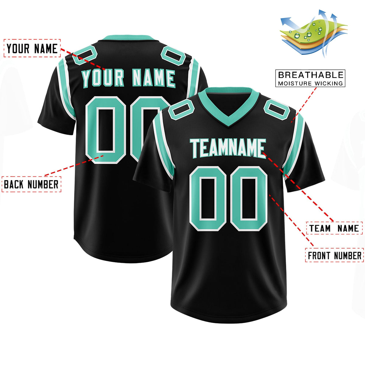 Custom Black Personalized Shoulder Cut Two-Tone Authentic American Football Jersey