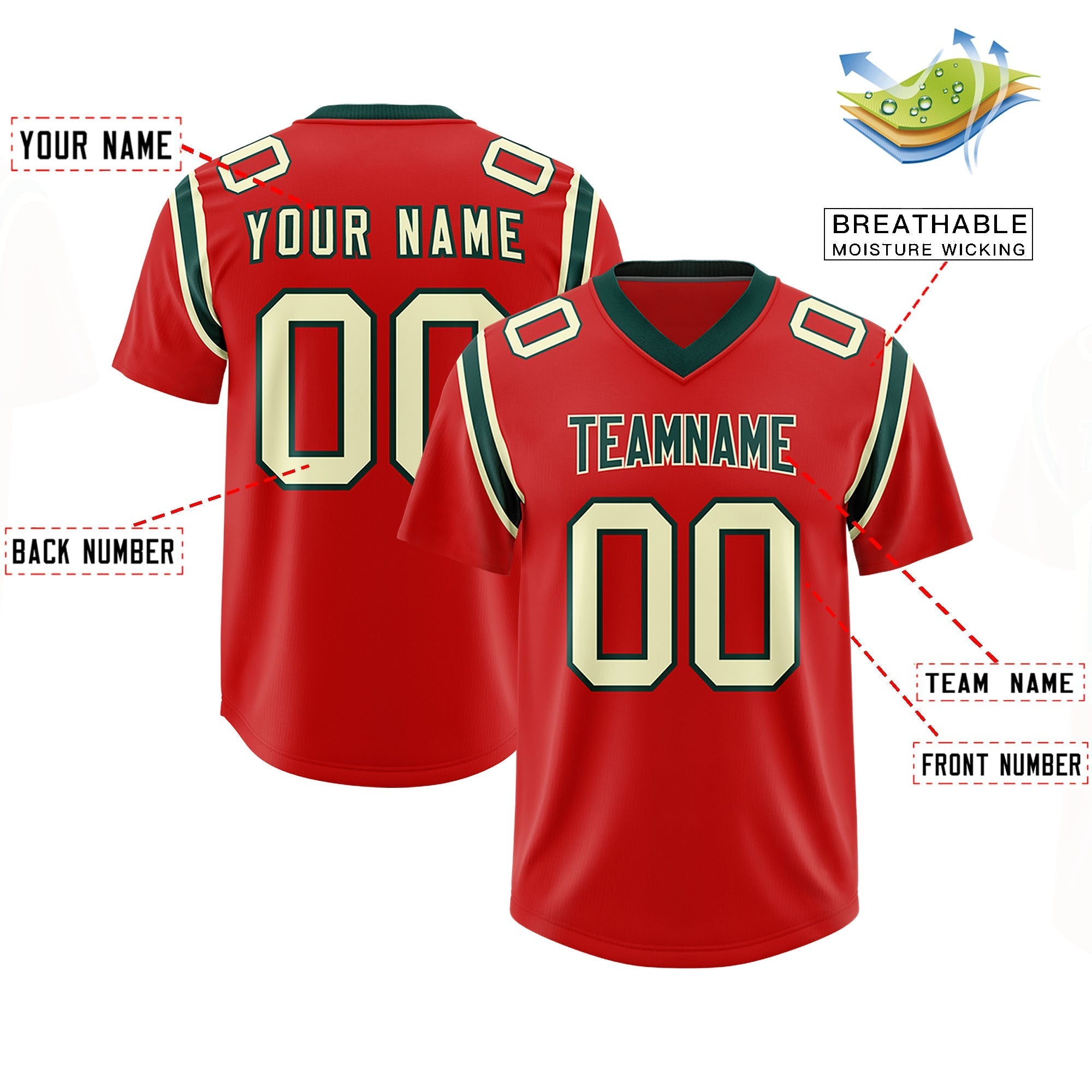 Custom Red Personalized Shoulder Cut Two-Tone Authentic American Football Jersey