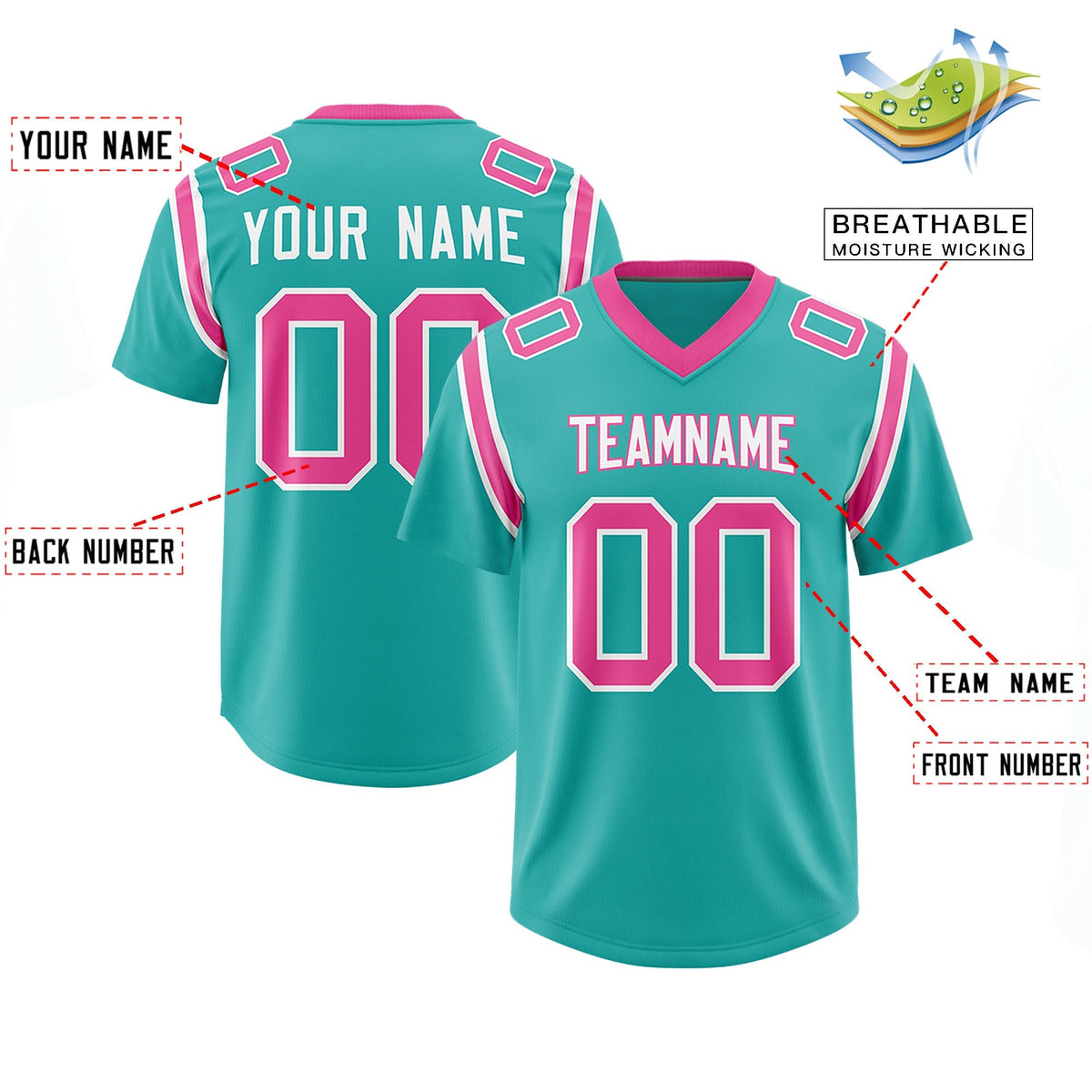 Custom Aqua Personalized Shoulder Cut Two-Tone Authentic American Football Jersey