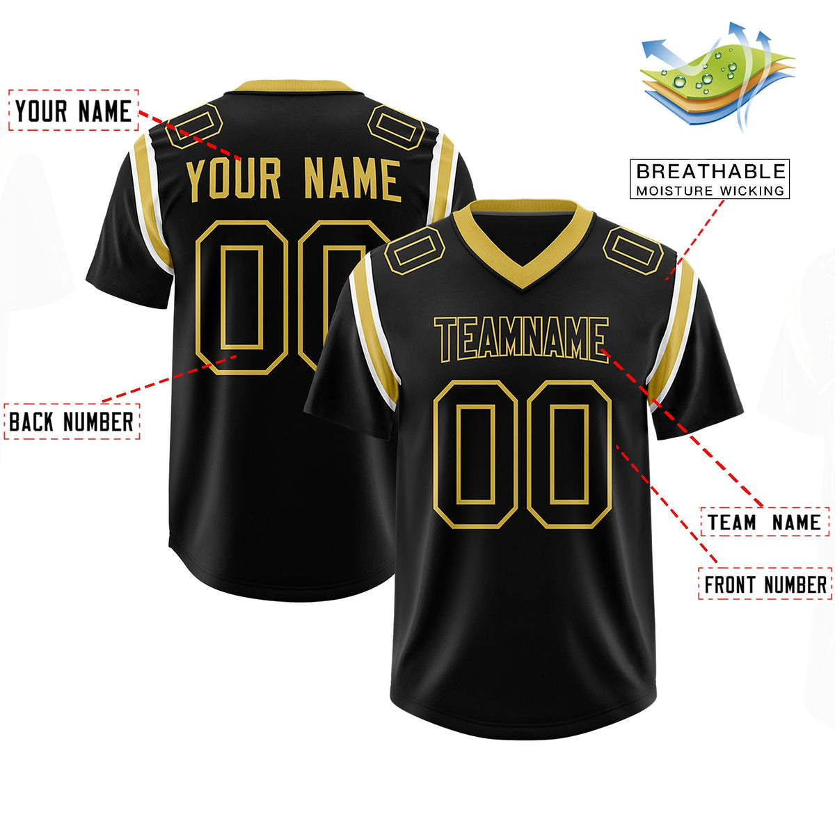 Custom Black Personalized Shoulder Cut Two-Tone Authentic American Football Jersey