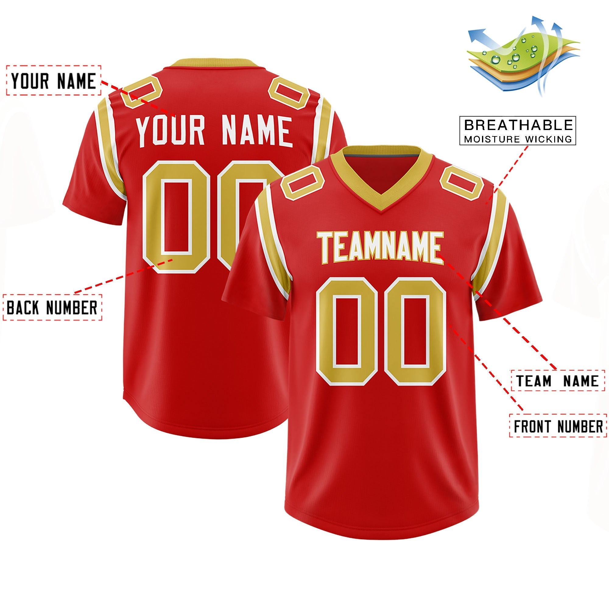Custom Red Personalized Shoulder Cut Two-Tone Authentic American Football Jersey