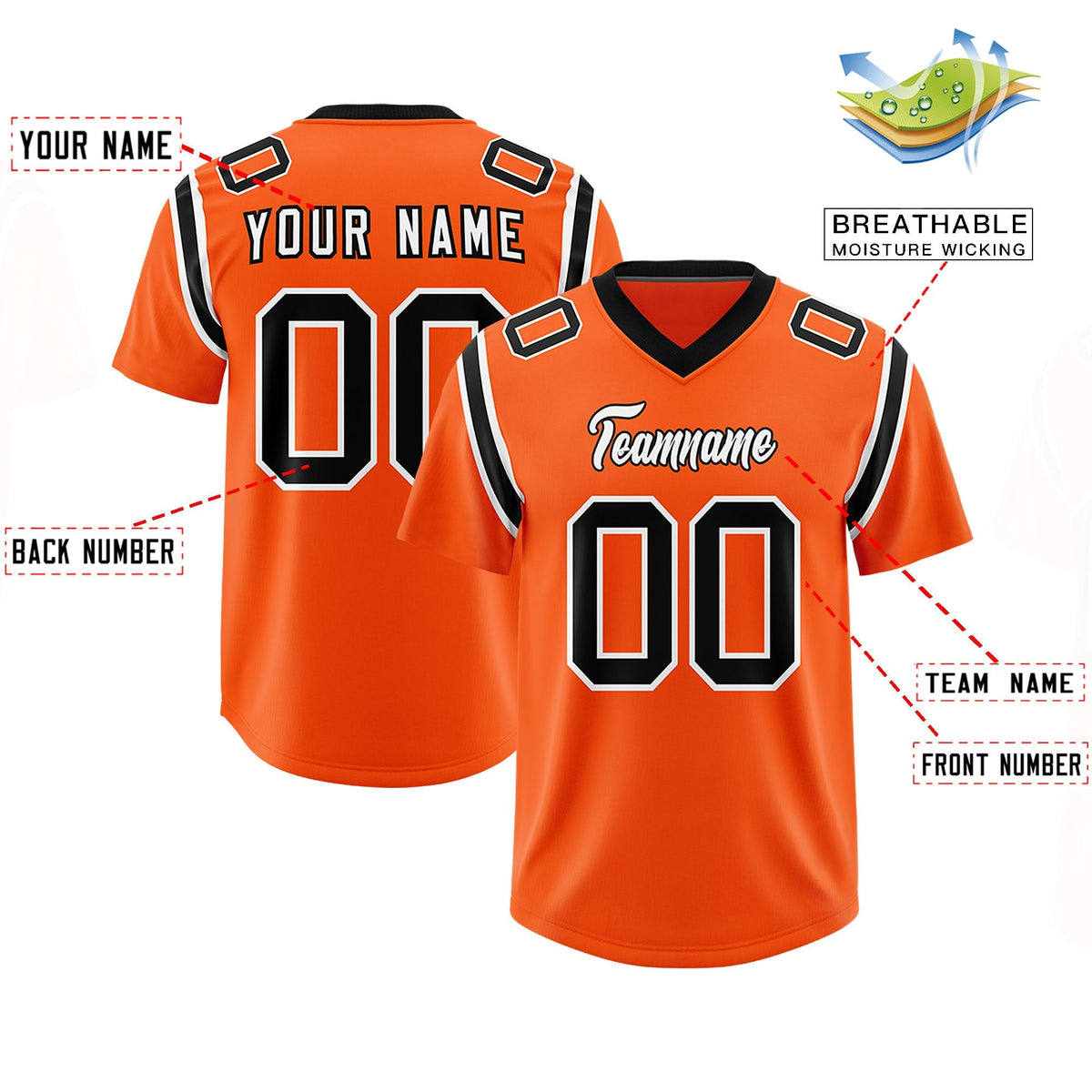Custom Orange Personalized Shoulder Cut Two-Tone Authentic American Football Jersey
