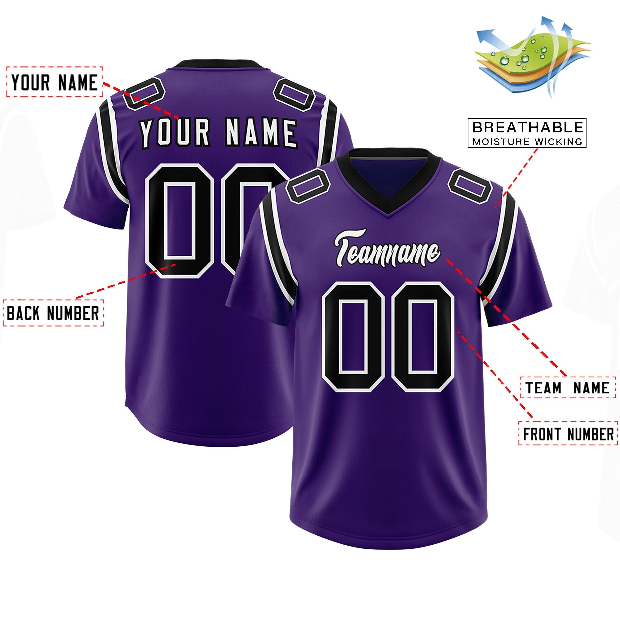 Custom Purple Personalized Shoulder Cut Two-Tone Authentic American Football Jersey