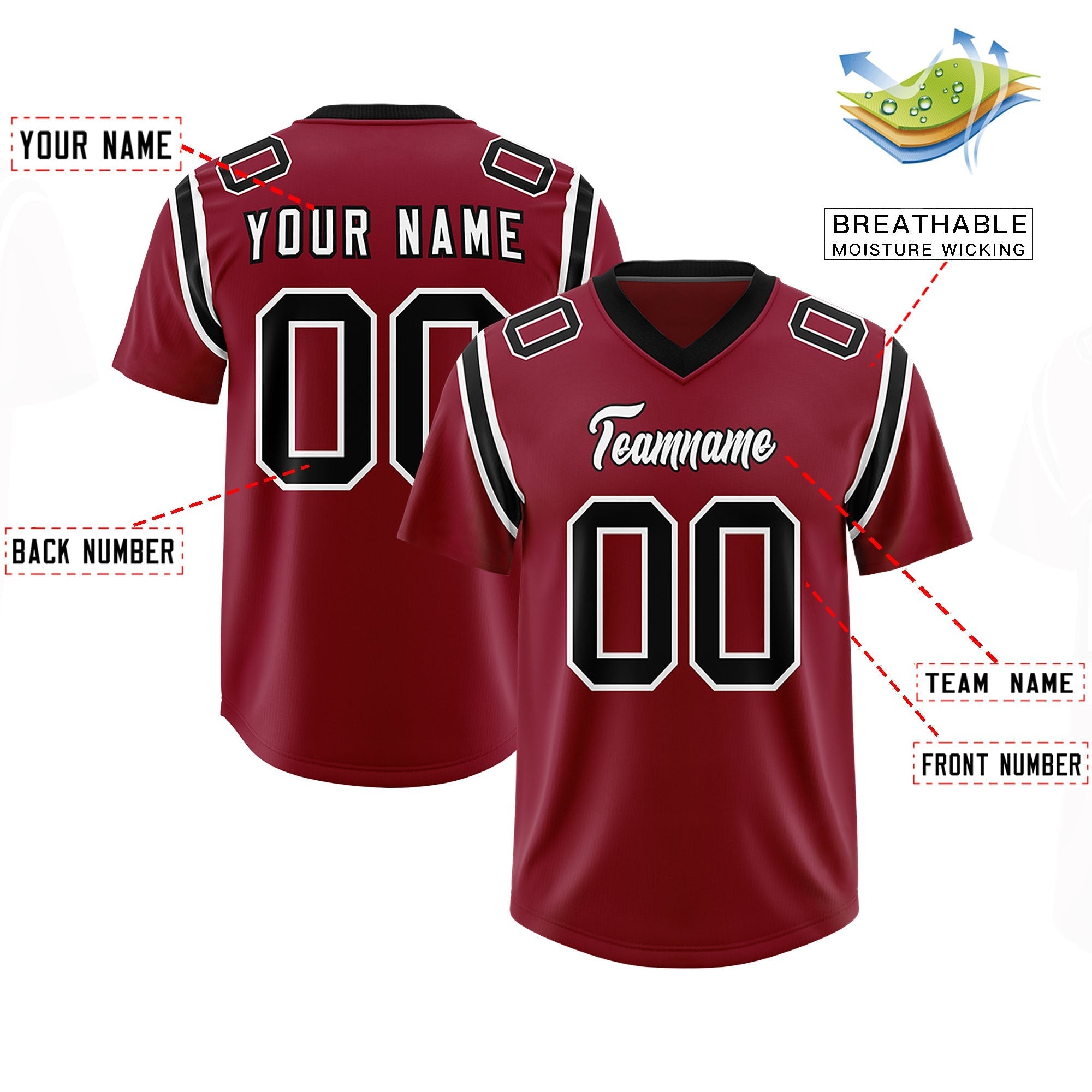Custom Crimson Personalized Shoulder Cut Two-Tone Authentic American Football Jersey