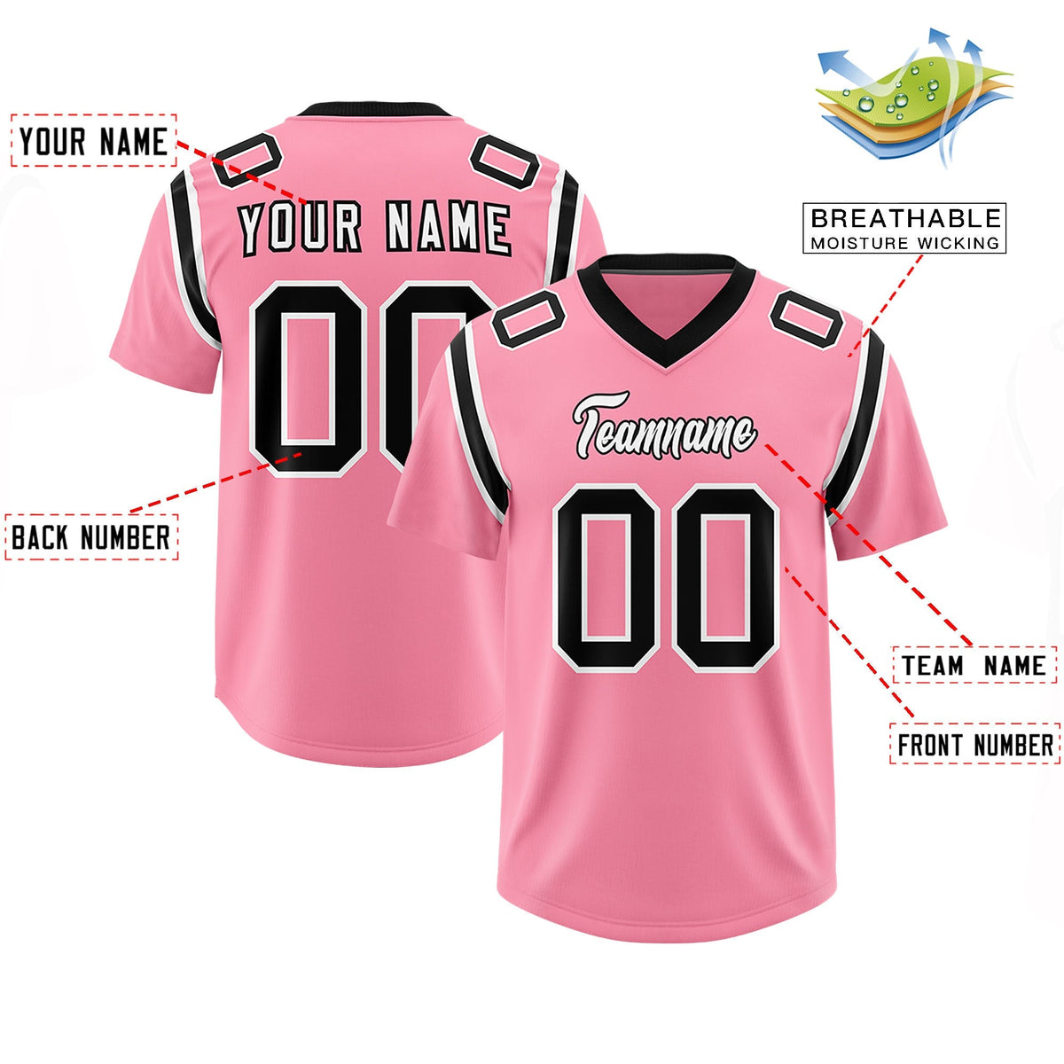Custom Light Pink Personalized Shoulder Cut Two-Tone Authentic American Football Jersey