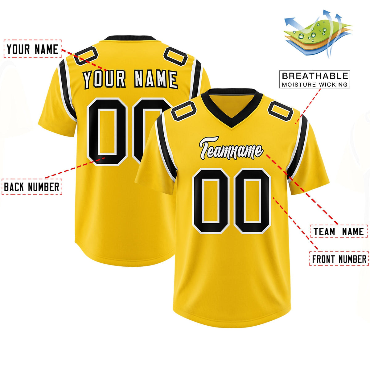 Custom Gold Personalized Shoulder Cut Two-Tone Authentic American Football Jersey