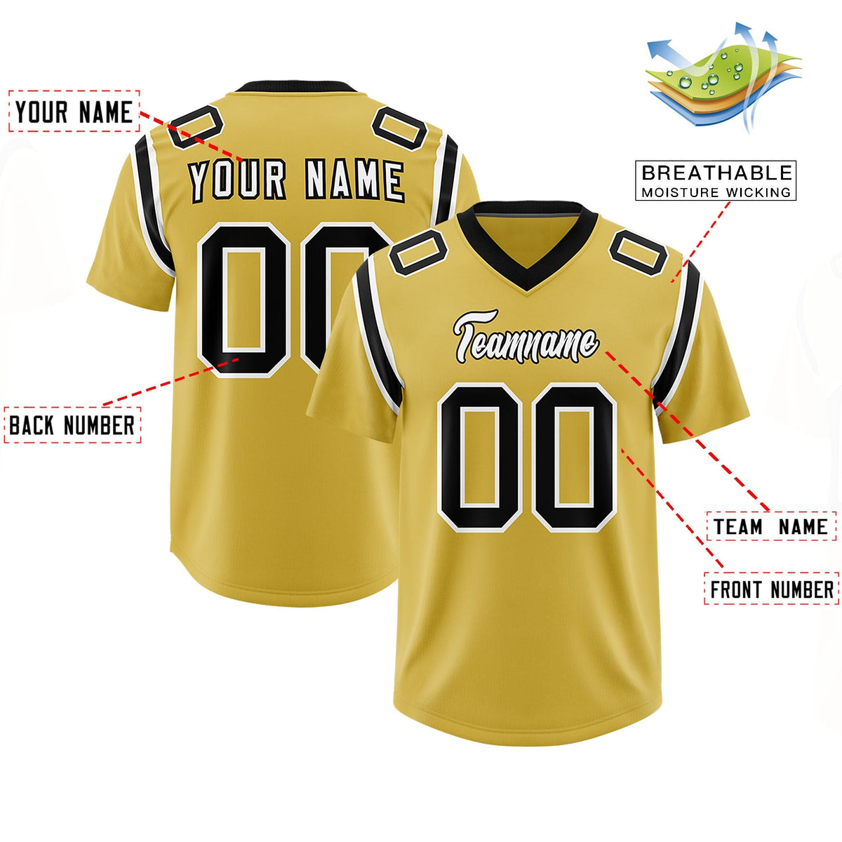 Custom Old Gold Personalized Shoulder Cut Two-Tone Authentic American Football Jersey