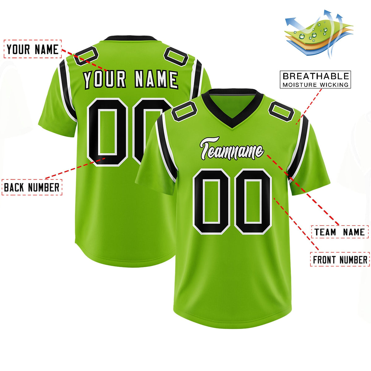 Custom Neon Green Personalized Shoulder Cut Two-Tone Authentic American Football Jersey