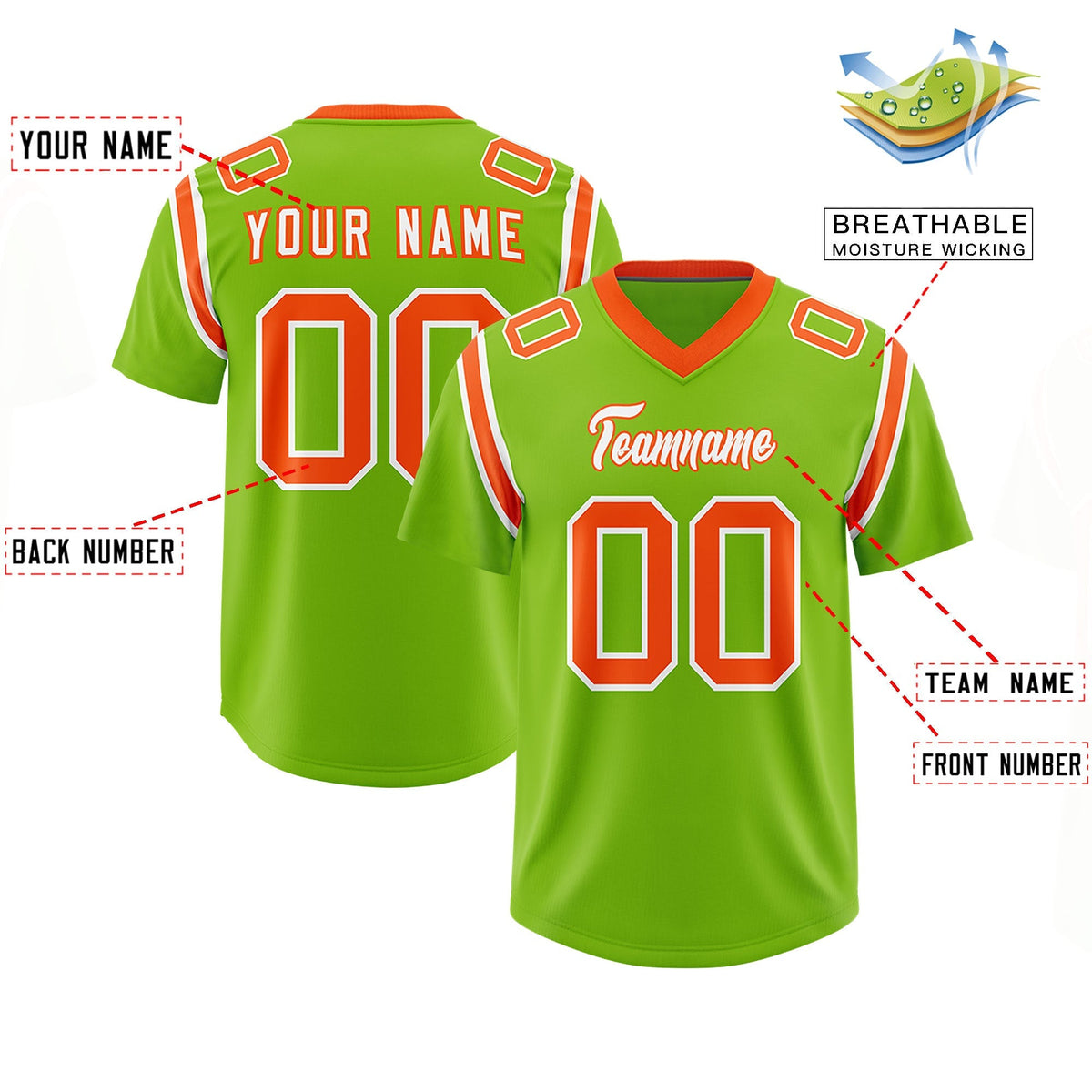 Custom Neon Green Personalized Shoulder Cut Two-Tone Authentic American Football Jersey