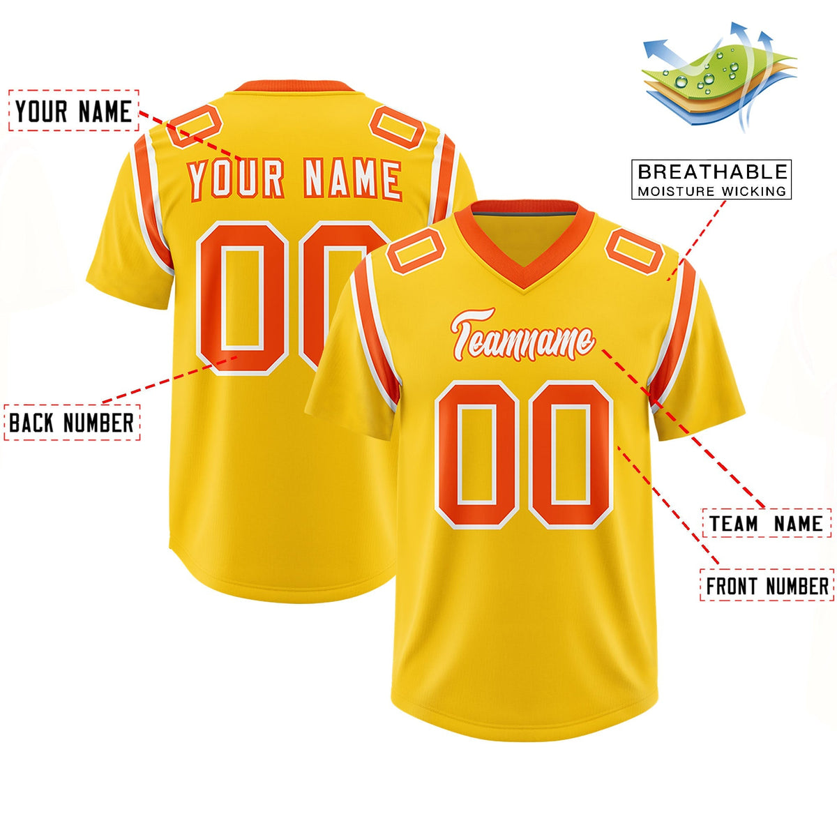 Custom Gold Personalized Shoulder Cut Two-Tone Authentic American Football Jersey