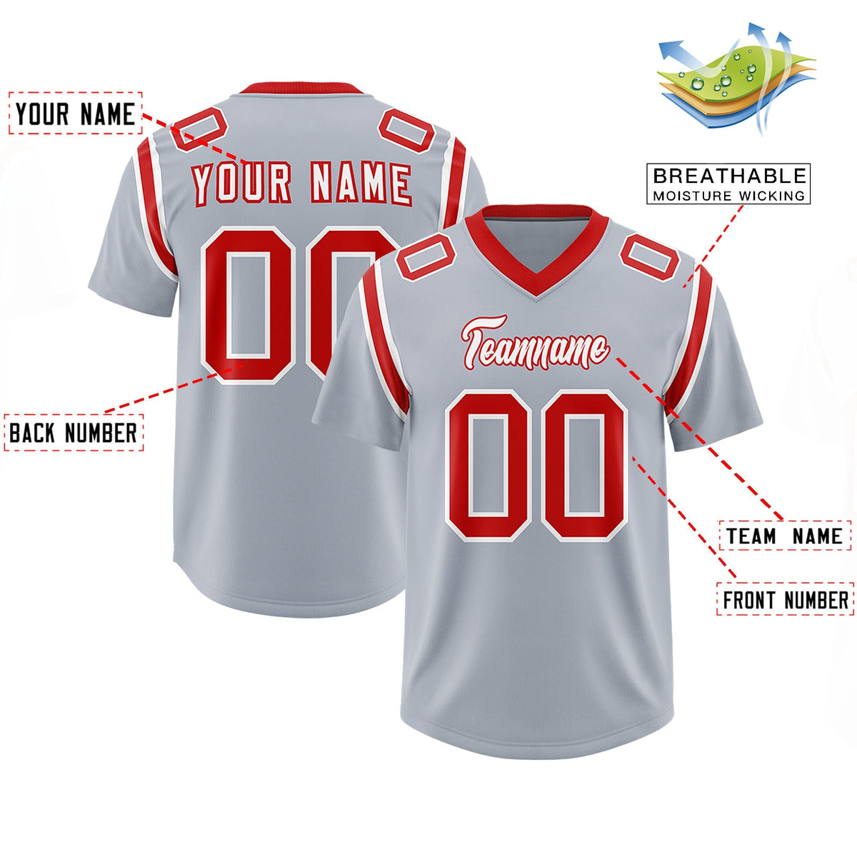 Custom Silver Personalized Shoulder Cut Two-Tone Authentic American Football Jersey