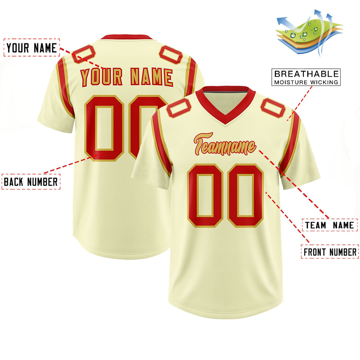 Custom Cream Personalized Shoulder Cut Two-Tone Authentic American Football Jersey
